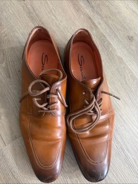 Santoni Men’s Cognac Brown Leather Derby Shoes